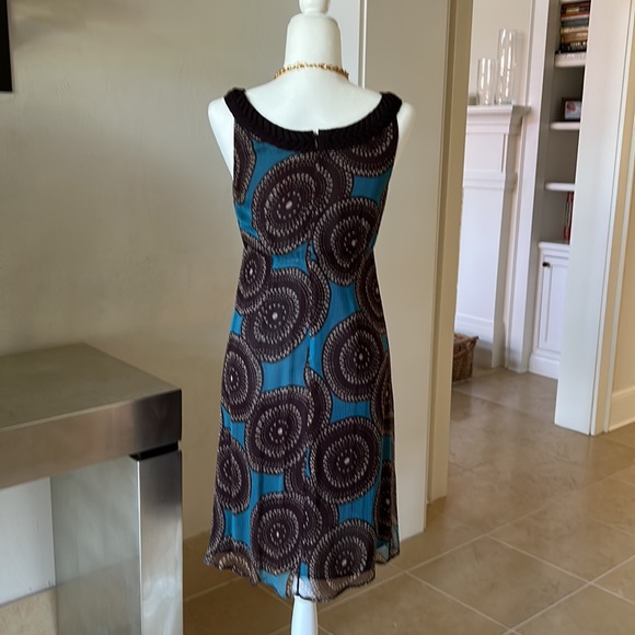 🔥2 x HP🔥VTG Tory Burch Silk Dress Sz 2/4, turquoise/brown pattern - Picture 9 of 15